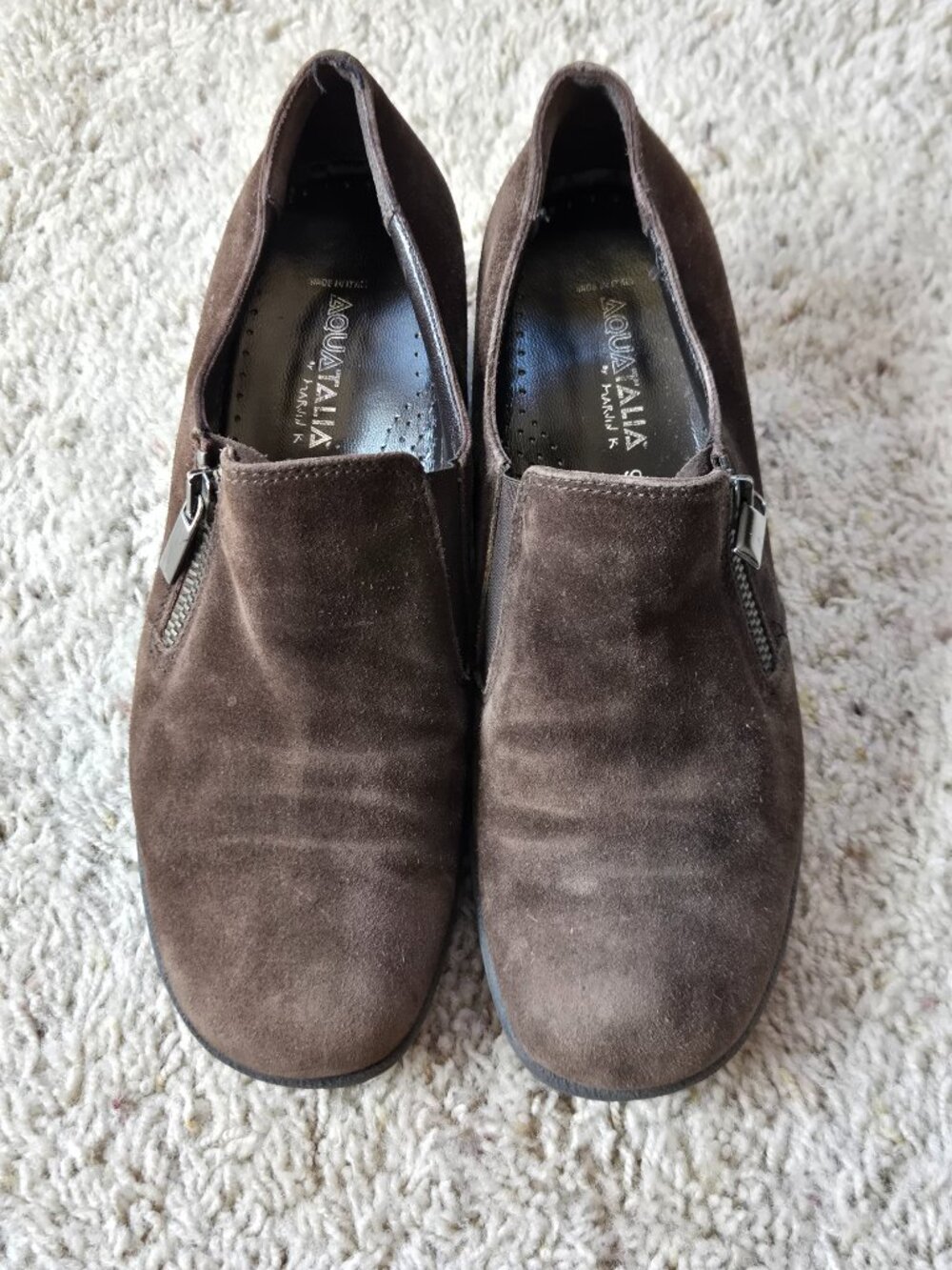 Aquatalia Brown Suede Side-Zip Wedge Loafers Women's US Size 9